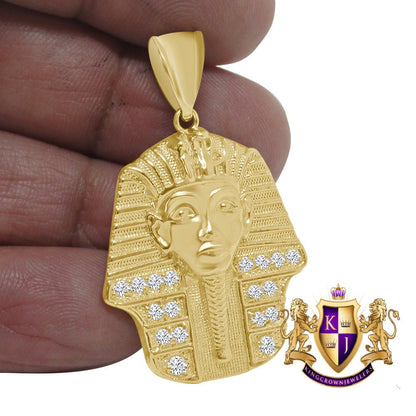 Men's 100% 10K Real Yellow Gold Egyptian King Tut Pharaoh Pendent Charm 1.75'' 6 + Grams