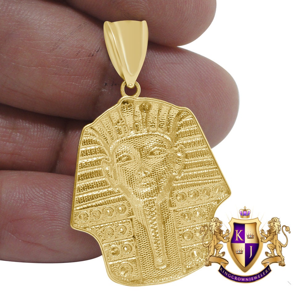Men's 100% 10K Real Yellow Gold Egyptian King Tut Pharaoh Pendent Charm 1.75'' 6 + Grams