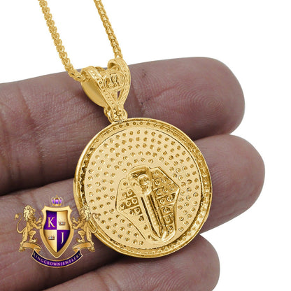 100% 10K Real Solid Yellow Gold Egyptian King Pharaoh Round Pendent Charm 1.35'' 4.8 + Grams