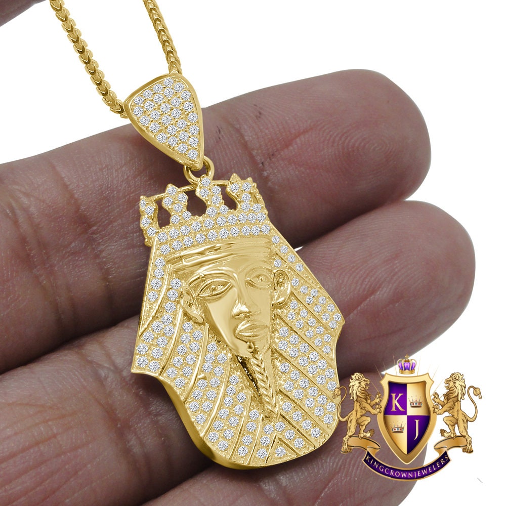 Men's 100% 10K Real Solid Yellow Gold Egyptian King Tut Pharaoh Crown Pendent Charm 1.65'' 7.8 + Grams