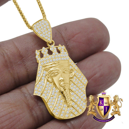 Men's 100% 10K Real Solid Yellow Gold Egyptian King Tut Pharaoh Crown Pendent Charm 1.65'' 7.8 + Grams