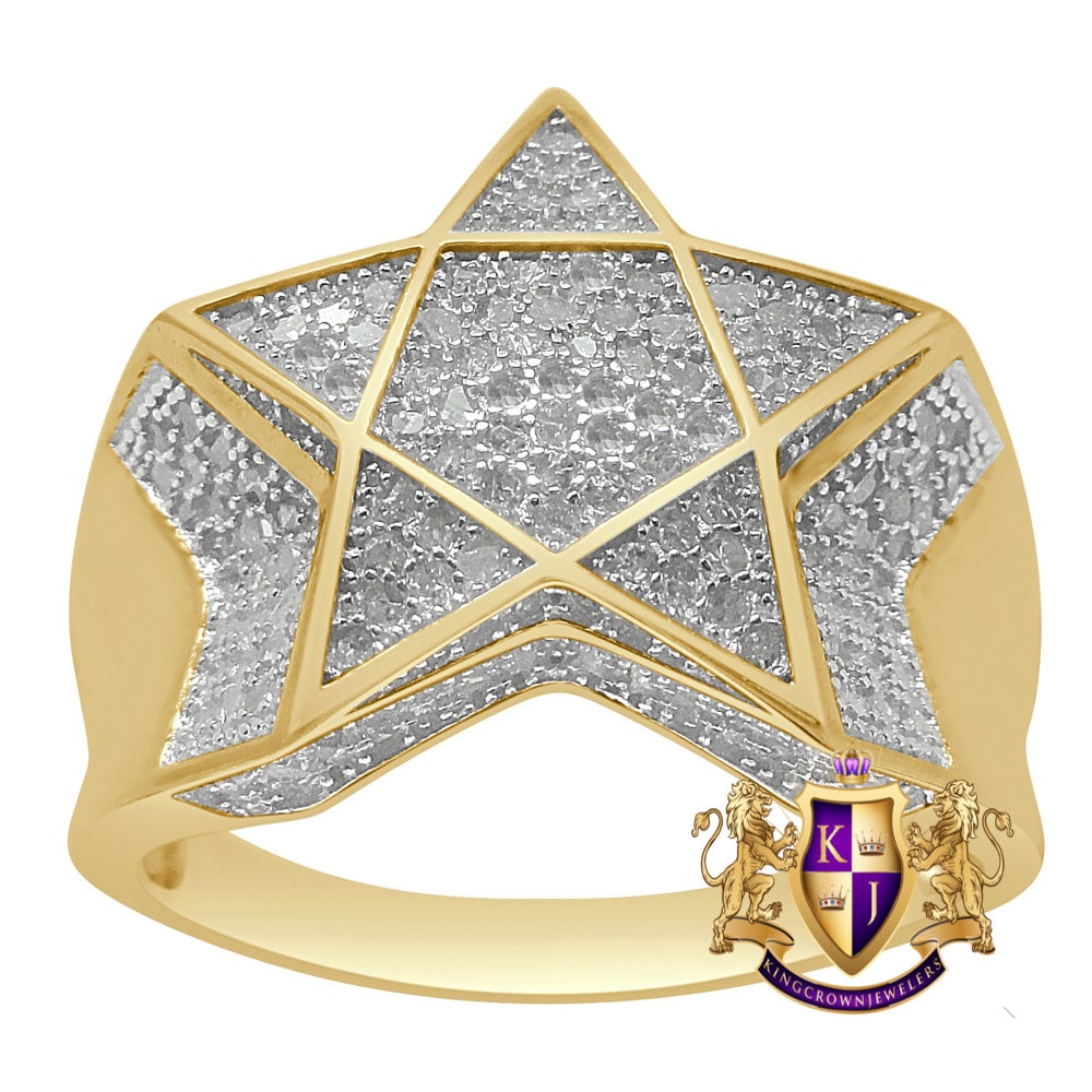 Men's Real Genuine Diamond 0.67 Cwt.10K Yellow Gold Finish Star Shape Ring Band