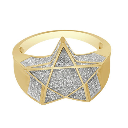 Men's Real Genuine Diamond 0.67 Cwt.10K Yellow Gold Finish Star Shape Ring Band
