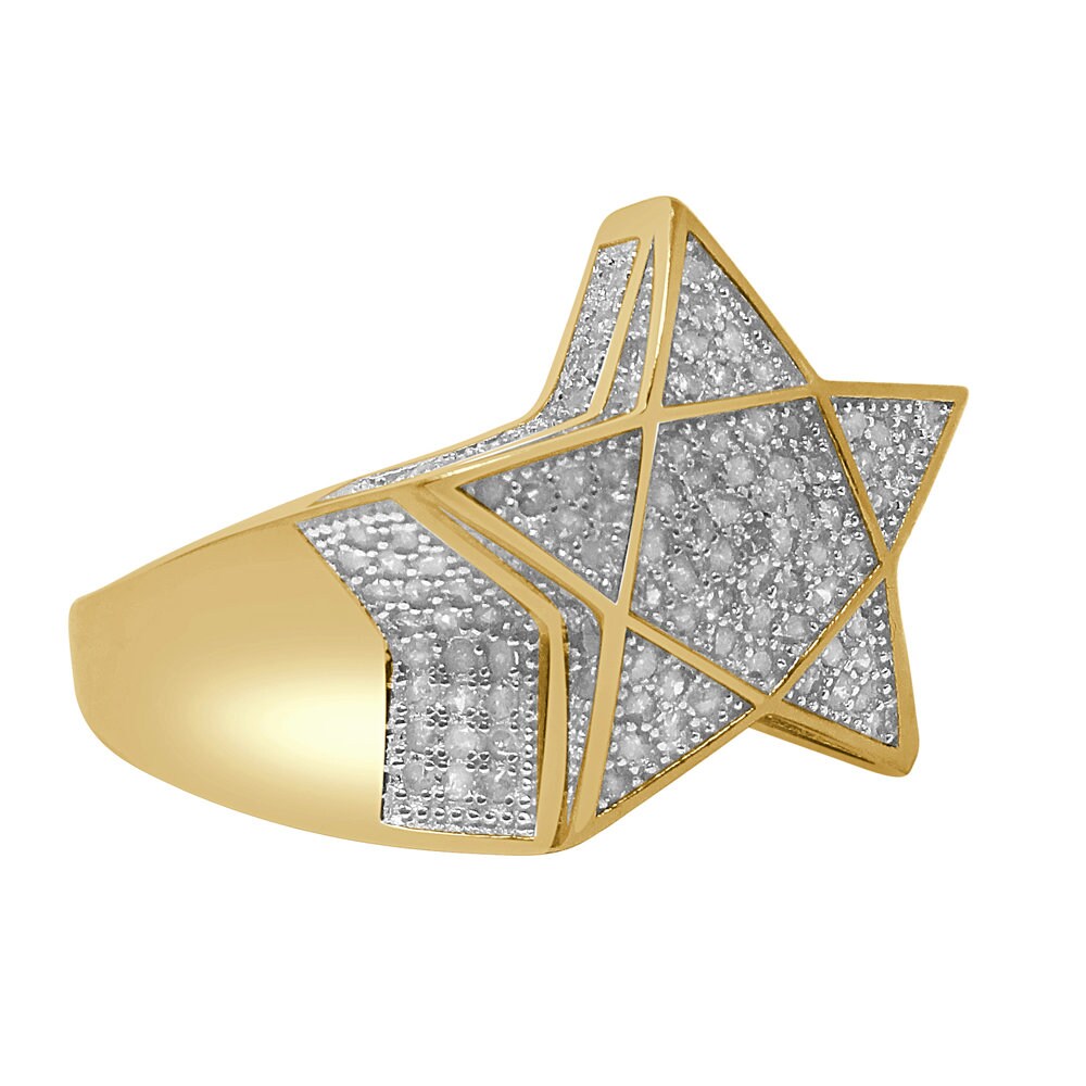 Men's Real Genuine Diamond 0.67 Cwt.10K Yellow Gold Finish Star Shape Ring Band