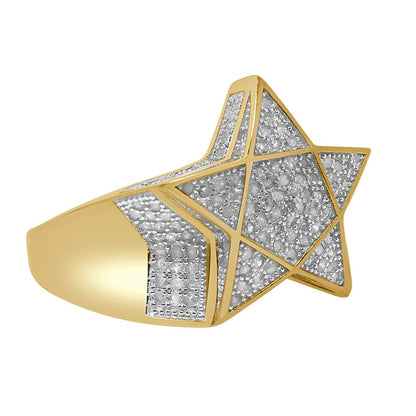 Men's Real Genuine Diamond 0.67 Cwt.10K Yellow Gold Finish Star Shape Ring Band