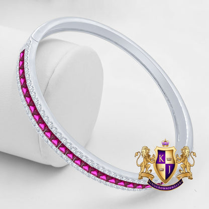 6.75CT Fire Pink Princess & Round Cut Diamond Real Genuine Sterling Silver Luxury Bangle Bracelet 14K White Gold Over