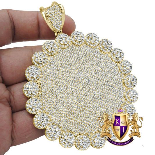 65 + Grams Real Yellow Gold Sterling Silver Big XL 3.75'' Round Flower Medallion Simulated Diamond Pendent Charm