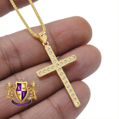 10K Real Solid Yellow Gold Holy Jesus Cross Mini Pendent Charm 1.55' Unisex + Free Chain