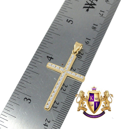 10K Real Solid Yellow Gold Holy Jesus Cross Mini Pendent Charm 1.55' Unisex + Free Chain