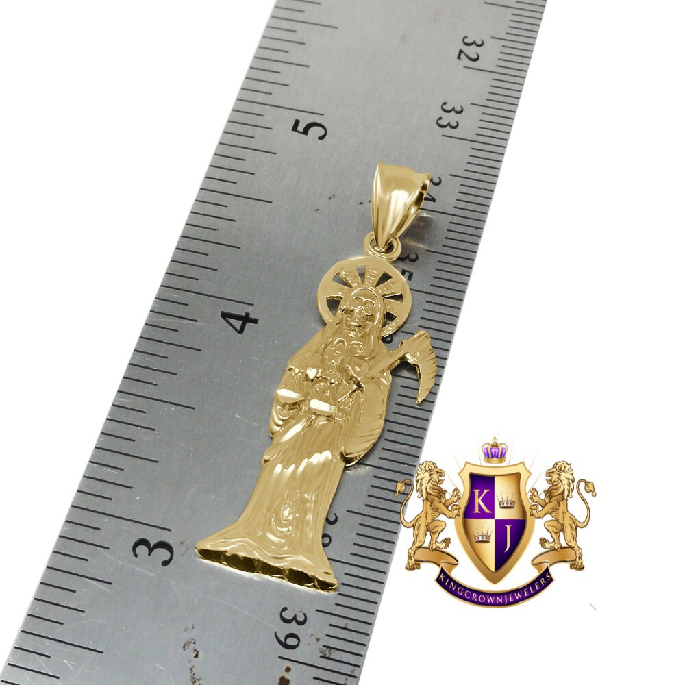 100% 10k Real Yellow Gold Santa Muerte Grim Reaper Angel of Death Pendent Charm 1.75''