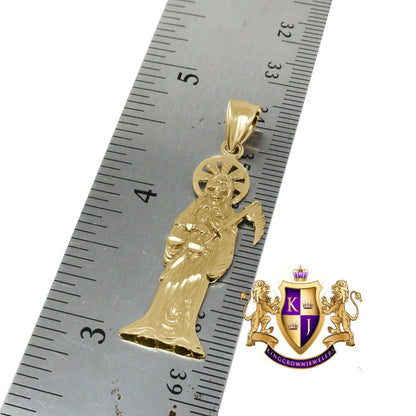 100% 10k Real Yellow Gold Santa Muerte Grim Reaper Angel of Death Pendent Charm 1.75''