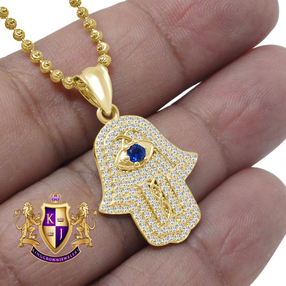 Men's 100% Authentic 10K Real Yellow Gold Hamsa Hand Mini Religious Pendent Charm