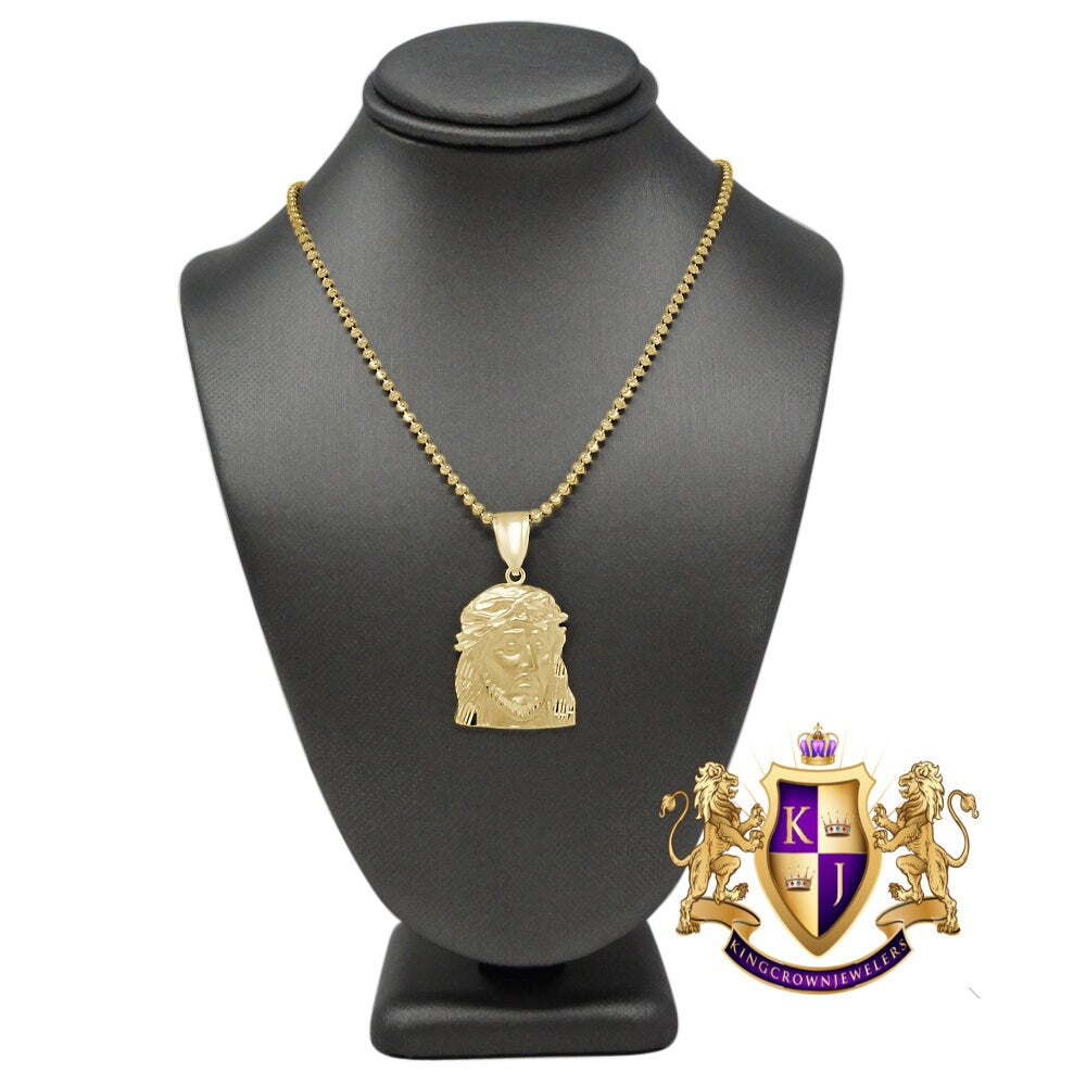 Solid 10K Real Yellow Gold Holy Jesus Christ Face Piece Religious Pendent Charm 1.50''