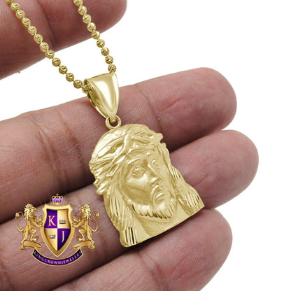 Solid 10K Real Yellow Gold Holy Jesus Christ Face Piece Religious Pendent Charm 1.50''