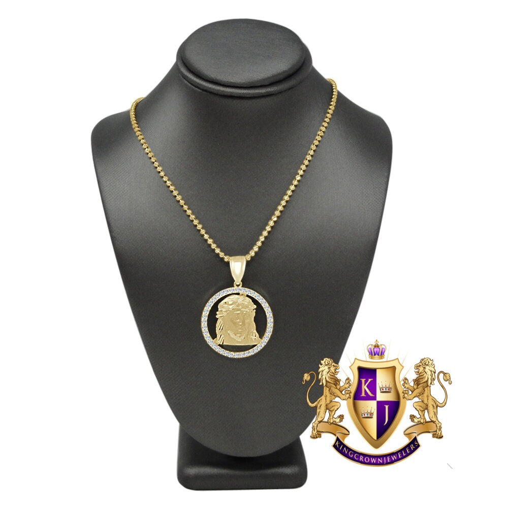 10K Real Authentic Yellow Gold Holy Jesus Face Piece Religious Pendent Charm 1.50''