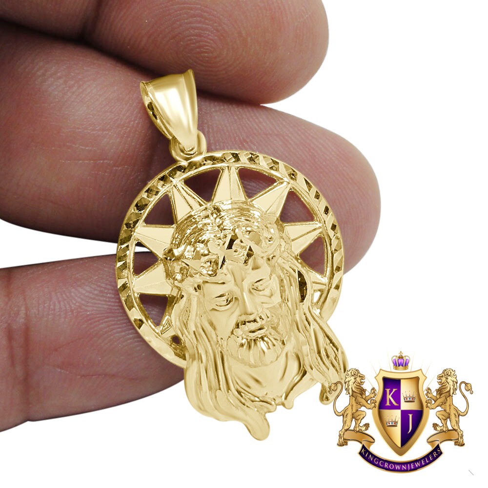 Mens Real 10K Solid Yellow Gold Jesus Face Piece Religious Pendent Charm 1.50''