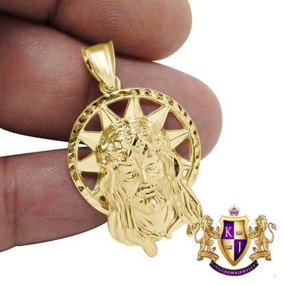 Mens Real 10K Solid Yellow Gold Jesus Face Piece Religious Pendent Charm 1.50''