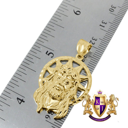 Mens Real 10K Solid Yellow Gold Jesus Face Piece Religious Pendent Charm 1.50''