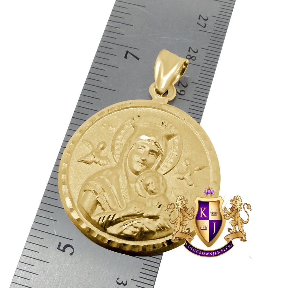 Unisex 100% Real 10K Authentic Yellow Gold Lady Guadalupe Virgin Mary Pendant Charm 2"