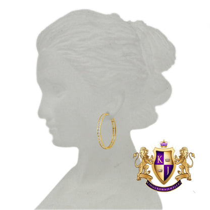 10k Real Solid Yellow Gold 1 row Channel Set Ladies Women's  Huggie Hoop Loop Earrings 26mm 2.7 + Grams