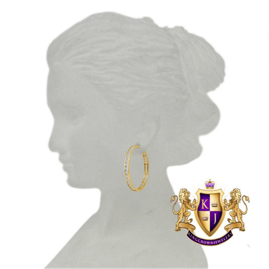 10k Real Solid Yellow Gold 1 row Channel Set Ladies Women's  Huggie Hoop Loop Earrings 22mm 2.4 + Grams