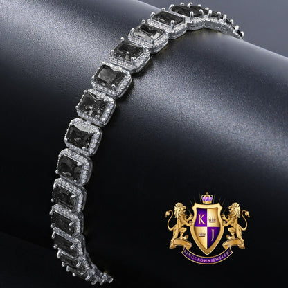 14K White Gold Finish Onyx Black Simulated Diamonds Solitaire Mens Ladies Bracelet 10mm / 8.5 Inch