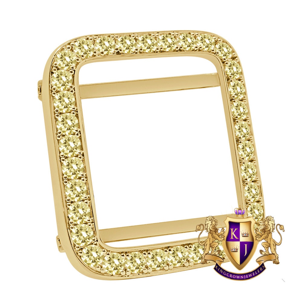 Solitaire High Quality 2.75 Ct. 44 mm Apple Watch Custom Bezel Fit Series # 4,5 And 6 14K Gold Finish Unisex Insert Cover Case (Screw Tight)