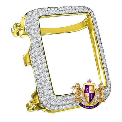 Real Italian Sterling Silver Apple Watch Series # 1 Bezel 42mm 14K Gold Finish Simulated Diamond Insert Face Cover Case