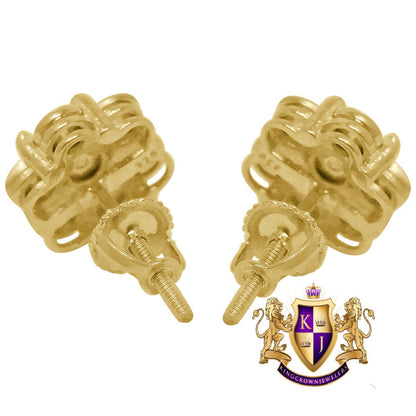 Real Genuine Diamond 0.40Cwt. Flower Round 10mm Earrings Stud 10K Yellow Gold Finish Unisex
