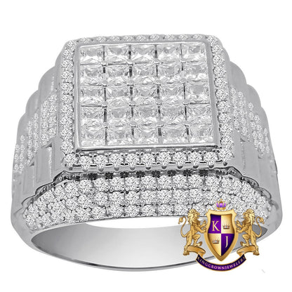 Men's Real Genuine Sterling Silver Simulated Diamond Wedding Engagement Presidential White Gold Finish Ring Band
