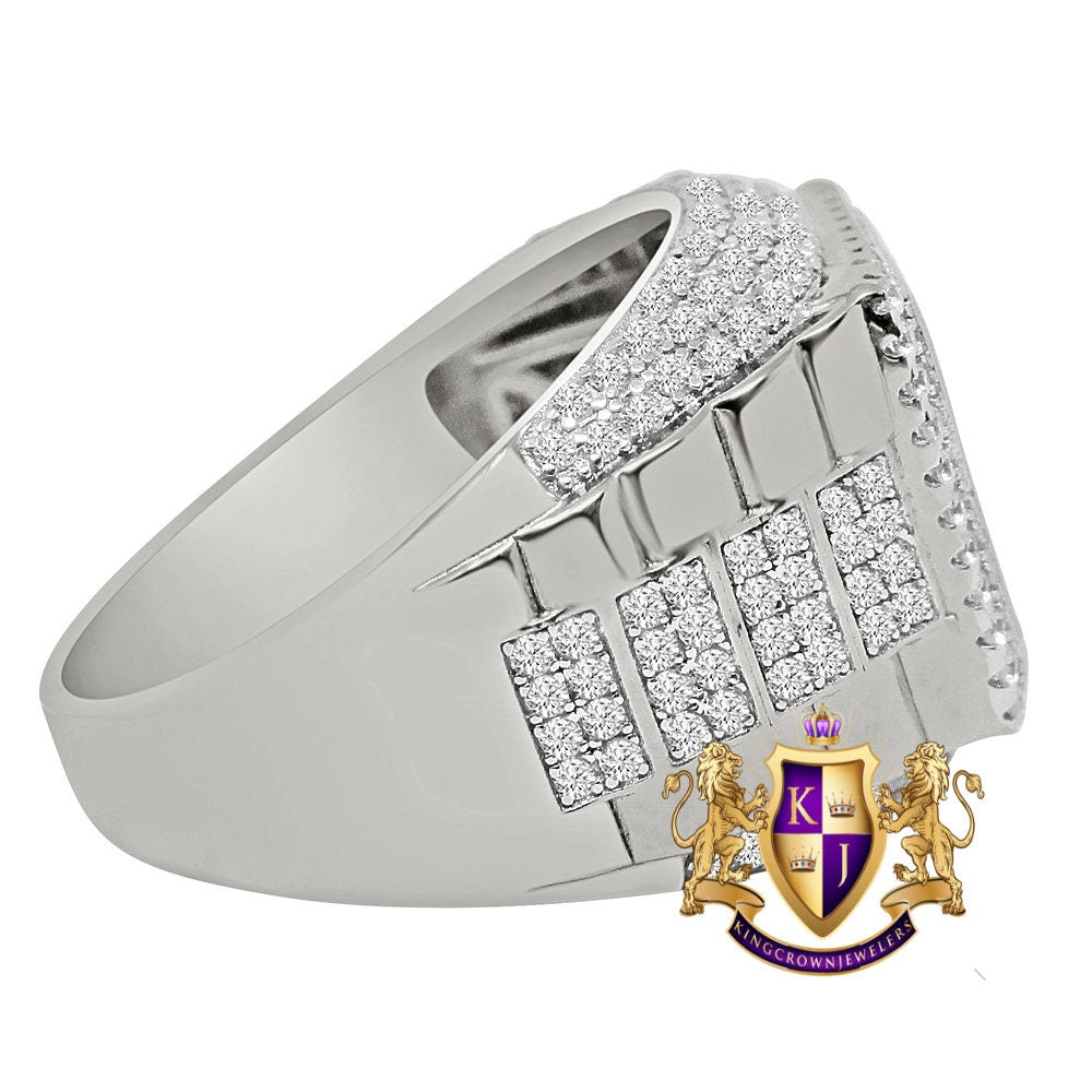 Men's Real Genuine Sterling Silver Simulated Diamond Wedding Engagement Presidential White Gold Finish Ring Band