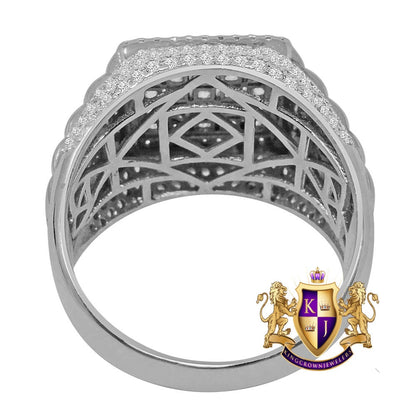 Men's Real Genuine Sterling Silver Simulated Diamond Wedding Engagement Presidential White Gold Finish Ring Band