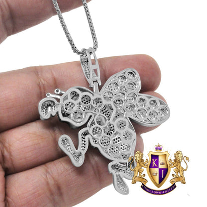 Pure Italian Sterling Silver Simulated Diamond White Gold Finish Honey Bee Charm Pendent Chain Set
