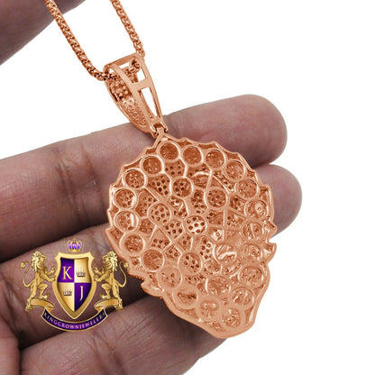 14K Rose Gold Finish Joker Clown Simulated Diamond Pendent Drama Circus Charm Chain Set