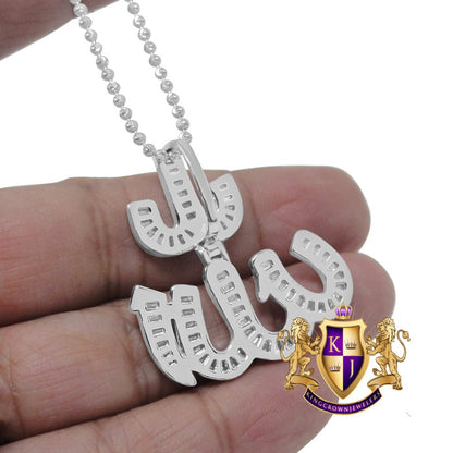Baguette 14K White Gold Over Genuine Real Authentic Sterling Silver Simulated Diamond Allah God Muslim Unisex Pendant Charm + Chain Neckless