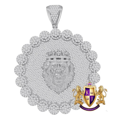Big 3.75'' Exclusive Custom Piece Real Genuine White Gold On Sterling Silver Simulated Diamond Lion Head Pendent Charm 70 + Grams