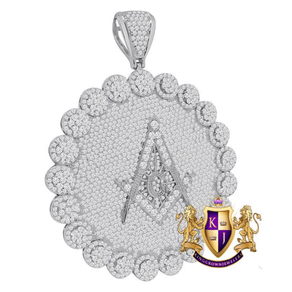 Jumbo 3.75'' Exclusive Custom Piece Real White Gold On Sterling Silver Simulated Diamond Masonic Freemason Pendent Charm 70 + Grams