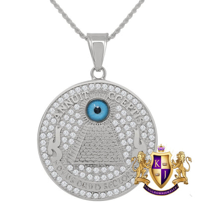 Stainless Steel 18K Gold Finish Masonic Annuit cœptis Eye of Providence Illuminati Pendent Charm Medallion Chain Set