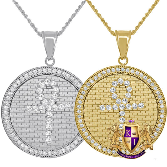 Solid Stainless Steel 18K Gold Finish Egyptian Ankh Cross Pendent Charm Medallion Chain Set