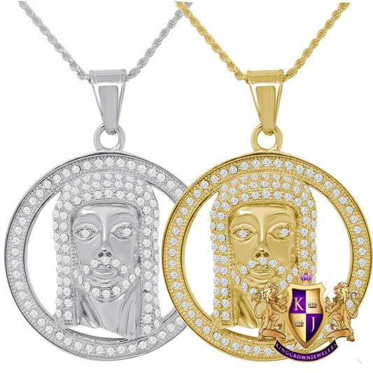 Solid Stainless Steel 18K Gold Finish Jesus Face Piece Pendent Religious Charm Medallion Chain Set