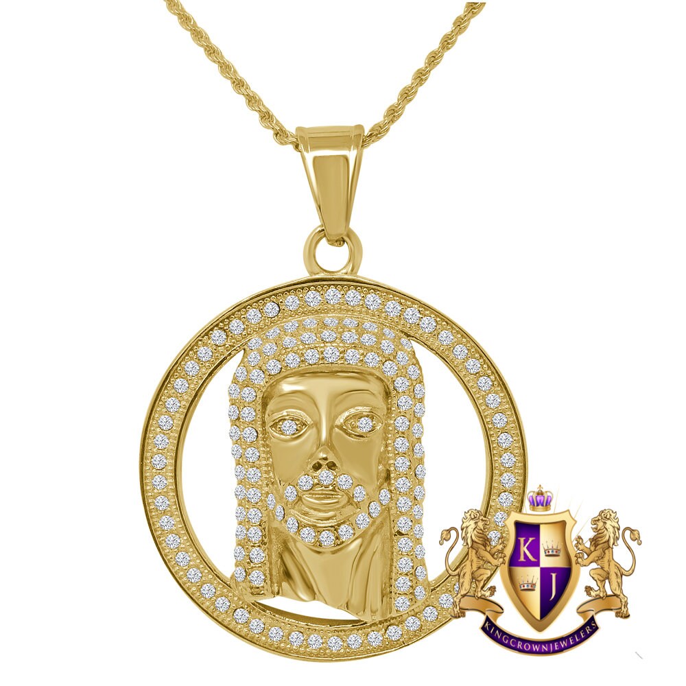 Solid Stainless Steel 18K Gold Finish Jesus Face Piece Pendent Religious Charm Medallion Chain Set