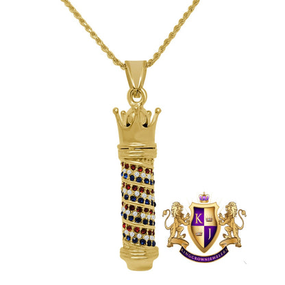 Men's Solid Stainless Steel 18K Gold Finish Barber Shop Pole Crown Pendent Charm Chain Set 2.50''