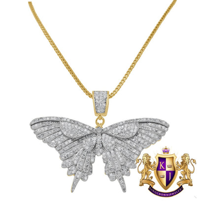 Real Genuine Authentic Diamond 1.50 Cwt. Butterfly Pendent 10K Gold Finish Charm Chain Set