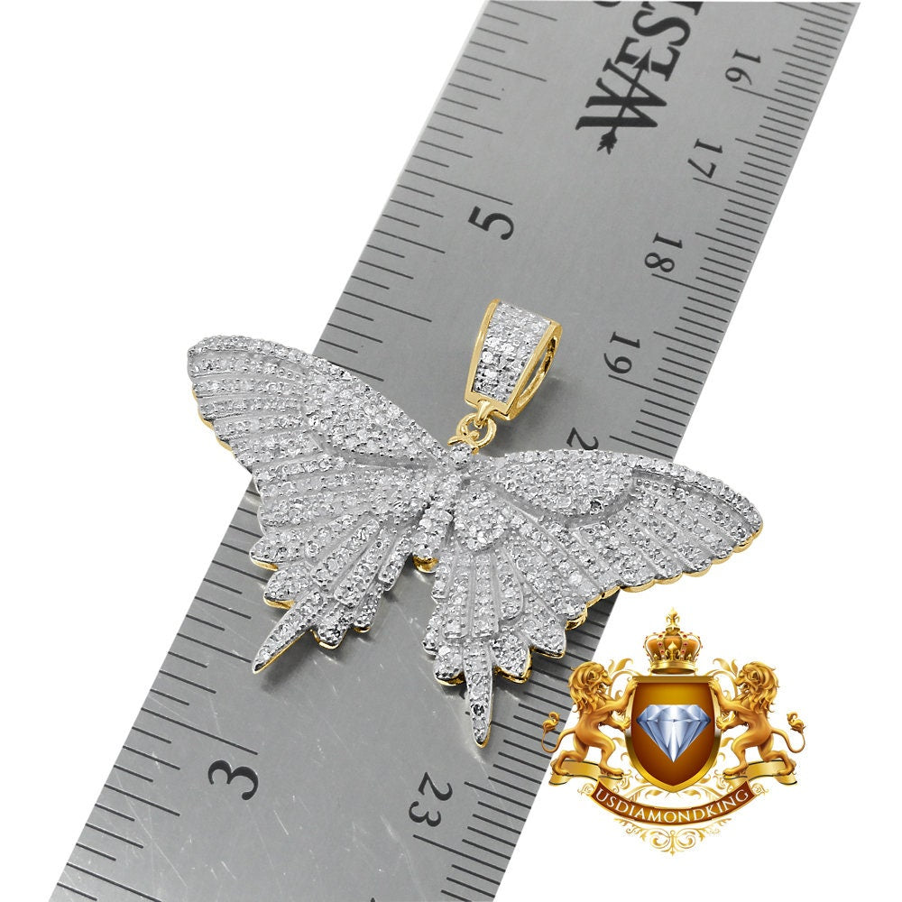 Real Genuine Authentic Diamond 1.50 Cwt. Butterfly Pendent 10K Gold Finish Charm Chain Set