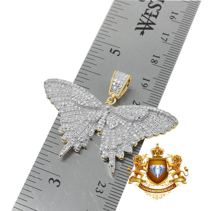Real Genuine Authentic Diamond 1.50 Cwt. Butterfly Pendent 10K Gold Finish Charm Chain Set