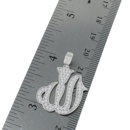 Pure Italian Sterling Silver Allah God Muslim Islamic Pendent Simulated Diamond Mini Charm Chain Set