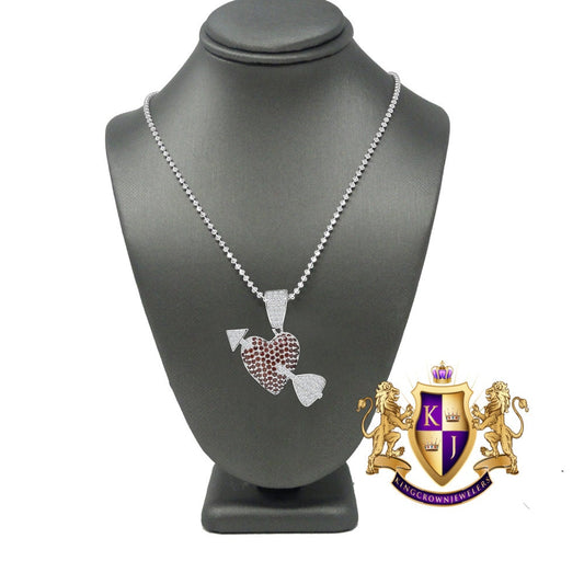 Real Sterling Silver White Gold Over Broken Heart Pendent Simulated Diamond Mini Charm Chain Set