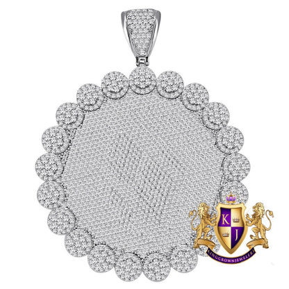 Men's Custom Piece Big XL 3.75'' Flower Medallion 14K White Gold Finish Simulated Diamond Pendent Charm
