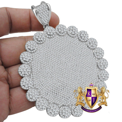 Men's Custom Piece Big XL 3.75'' Flower Medallion 14K White Gold Finish Simulated Diamond Pendent Charm