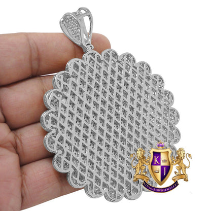 Men's Custom Piece Big XL 3.75'' Flower Medallion 14K White Gold Finish Simulated Diamond Pendent Charm
